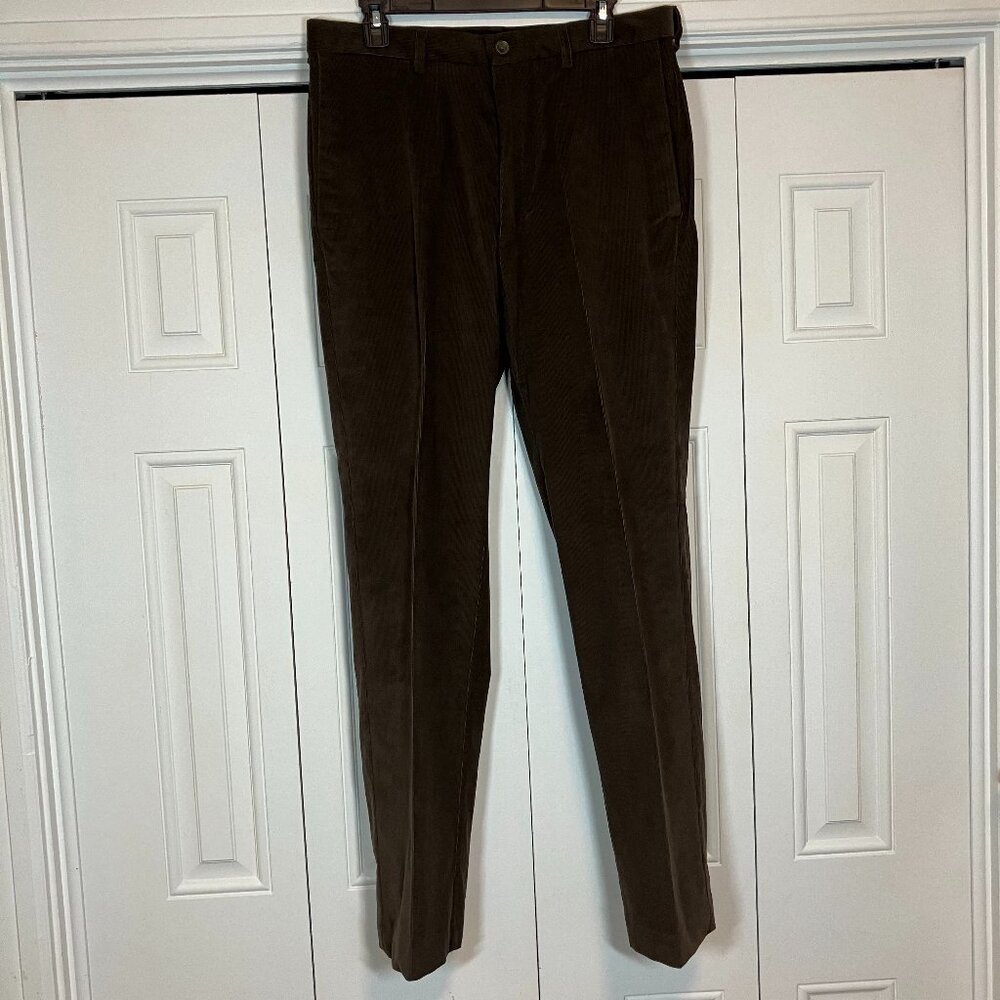 Haggar Classic Fit Brown Pinwale Corduroy Flat Front Pants Sz 34
